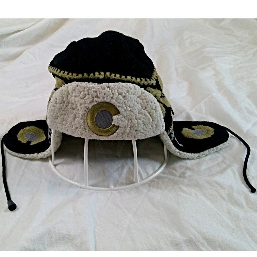 Robin Ruth Colorado Centennial Trapper Hat/Knit Cap Black & Gold
